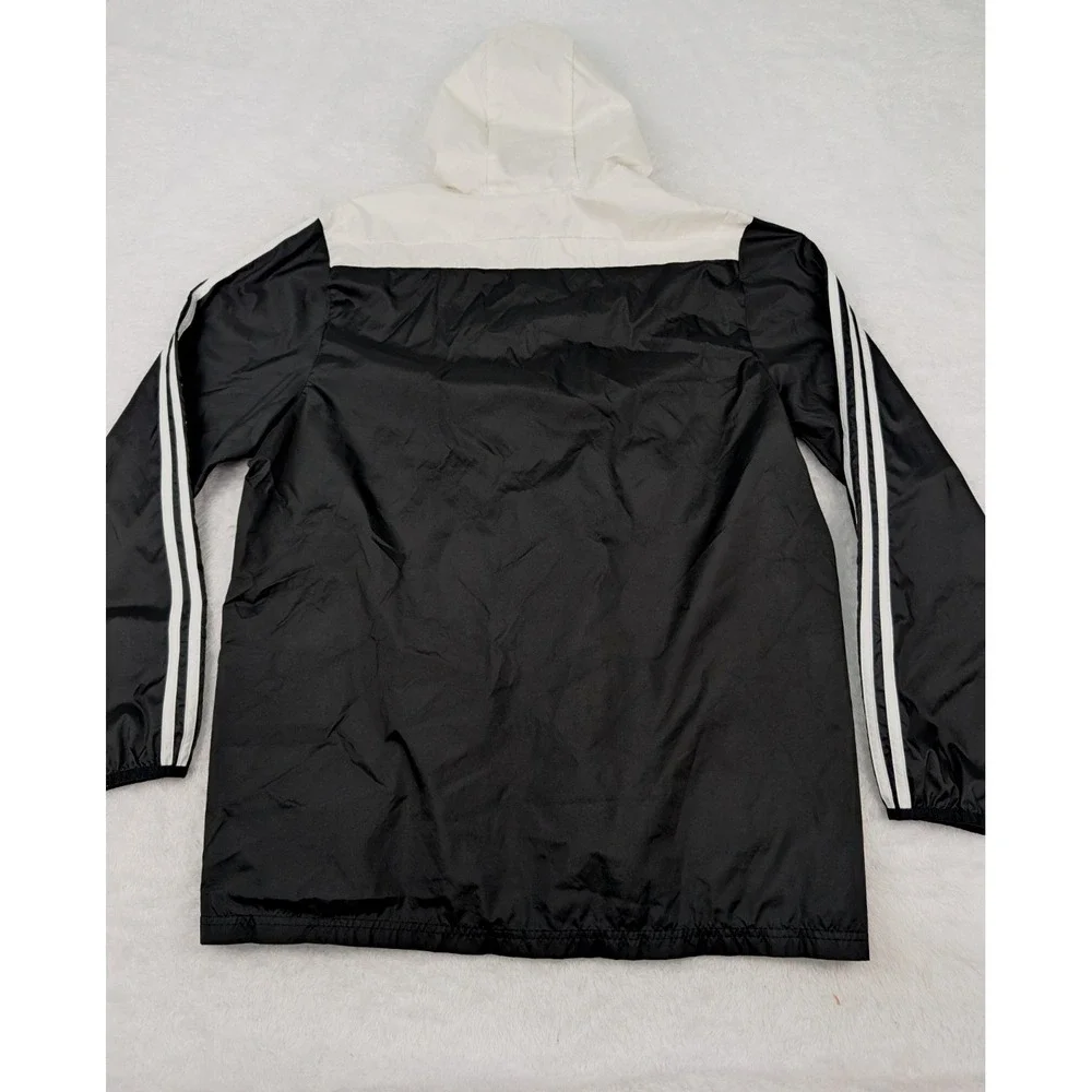 Adidas Three Stripe Hooded Track Jacket Men's L Black/White Full Zip Windbreaker